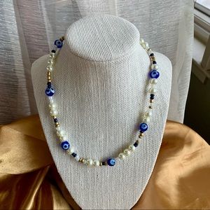 Evil Eye and Pearl Beaded Necklace